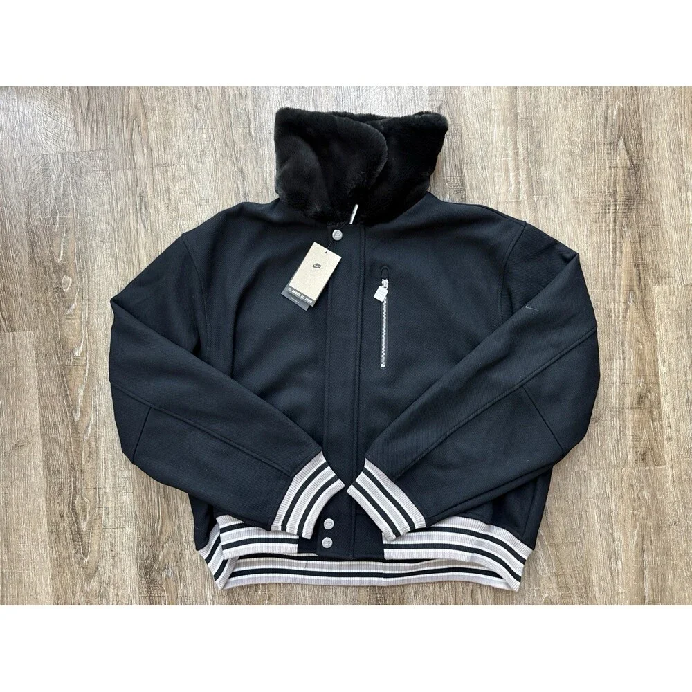 Nike Naomi Osaka Full Zip Varsity Wool Jacket Black Women’s Sz Large HV2058-010